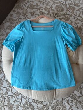 St. John's Bay Turquoise Square Neck Puff Sleeve Tee💙100% COTTON💚Ladies Large